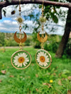 1 Pair Pastoral Sun Moon Flower Metal Drop Earrings