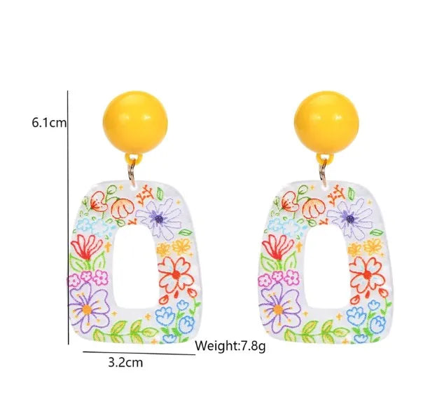 1 Pair Pastoral U Shape Flower Arylic Drop Earrings