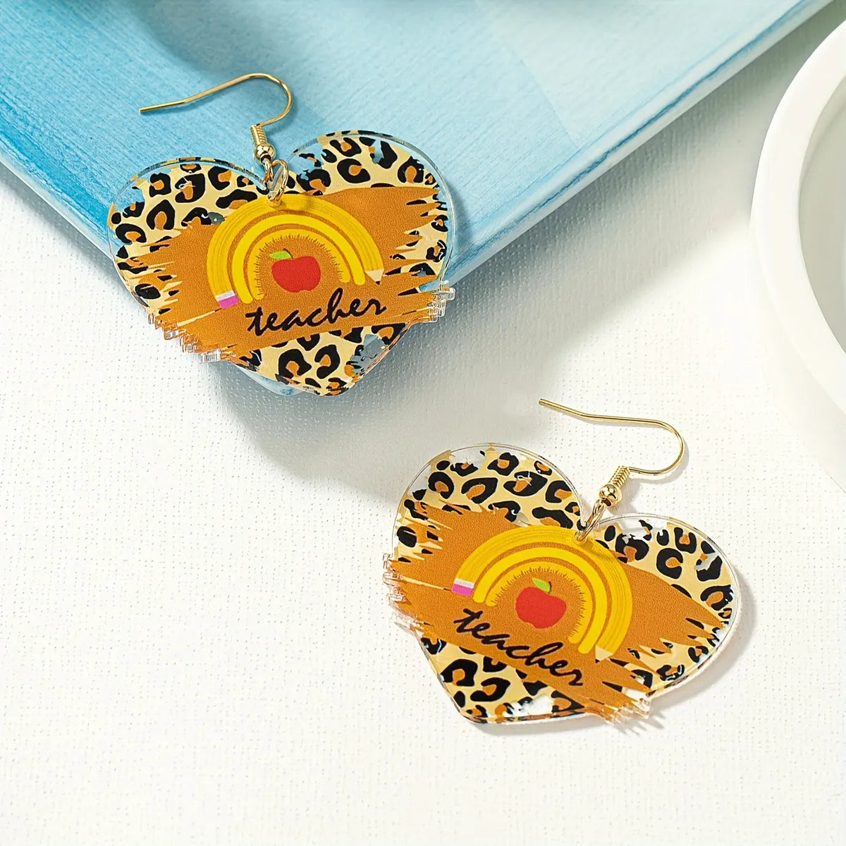 1 Pair Preppy Style Artistic Book Sunflower Letter Slice Printing Arylic Drop Earrings