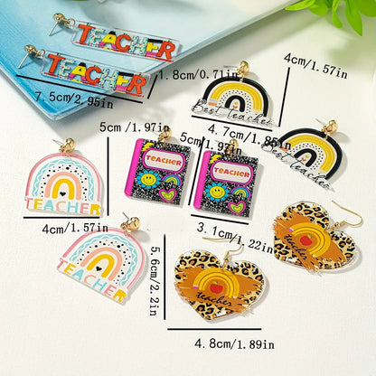 1 Pair Preppy Style Artistic Book Sunflower Letter Slice Printing Arylic Drop Earrings