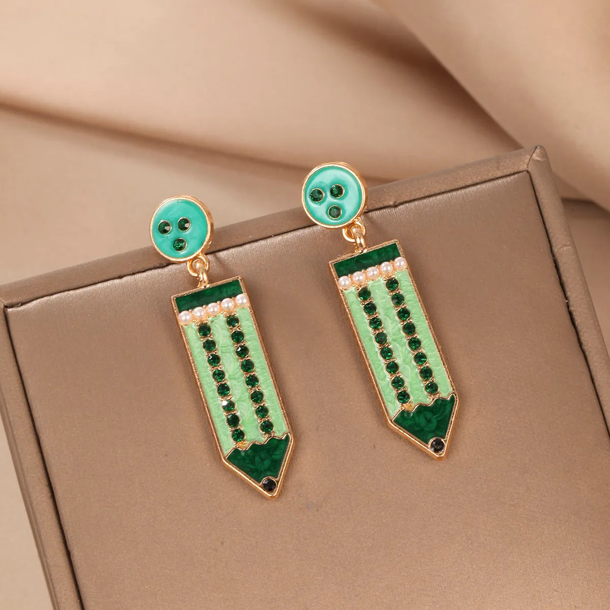 1 Pair Preppy Style Pencil Printing Alloy Drop Earrings