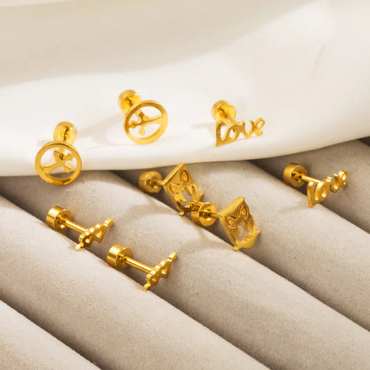 1 Pair Preppy Style Simple Style Cross Letter Owl 304 Stainless Steel Ear Studs