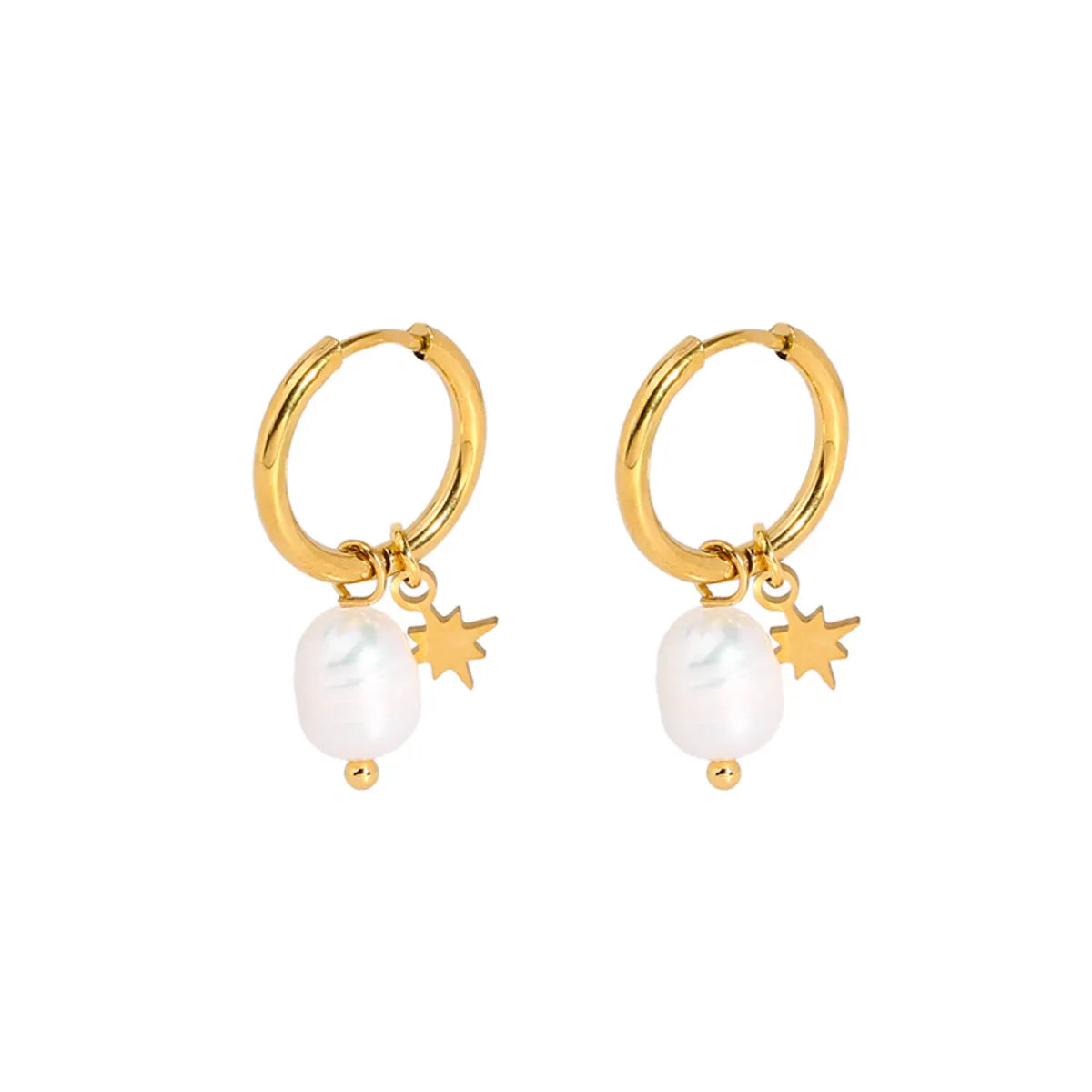 1 Pair Preppy Style Solid Color Plating Inlay Stainless Steel Freshwater Pearl Freshwater Pearl 18k Gold Plated Earrings