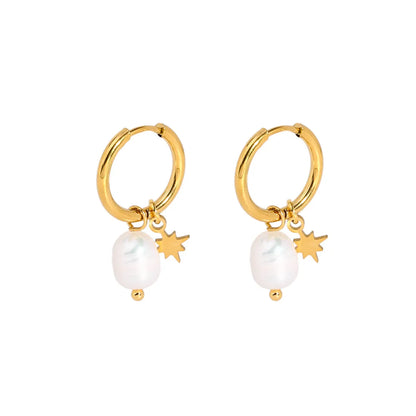 1 Pair Preppy Style Solid Color Plating Inlay Stainless Steel Freshwater Pearl Freshwater Pearl 18k Gold Plated Earrings