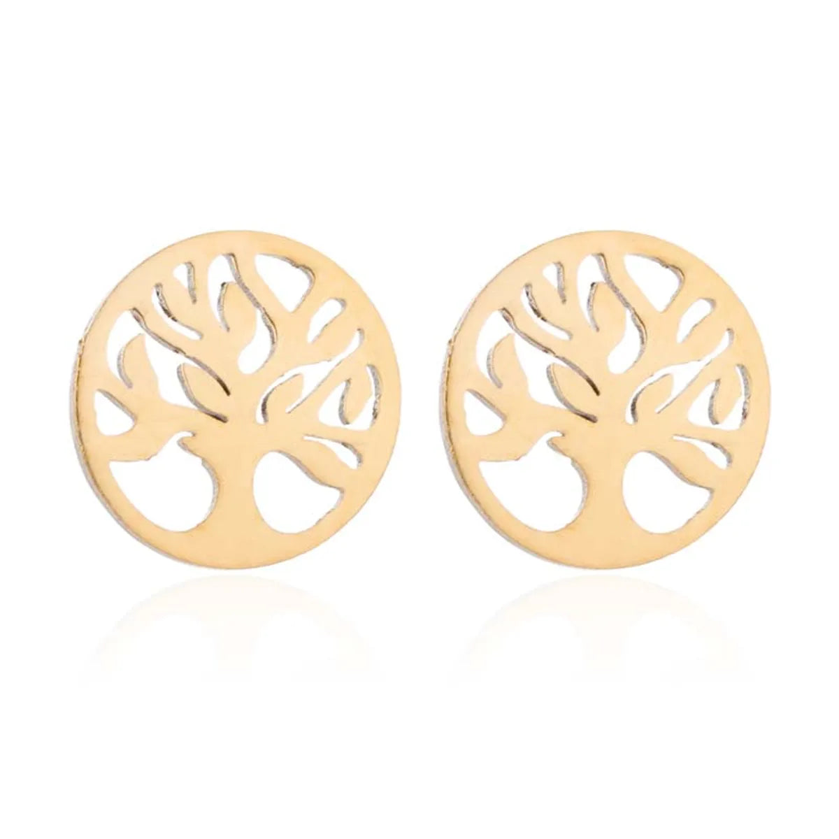 1 Pair Preppy Style Tree Polishing Plating Hollow Out 304 Stainless Steel 18K Gold Plated Ear Studs