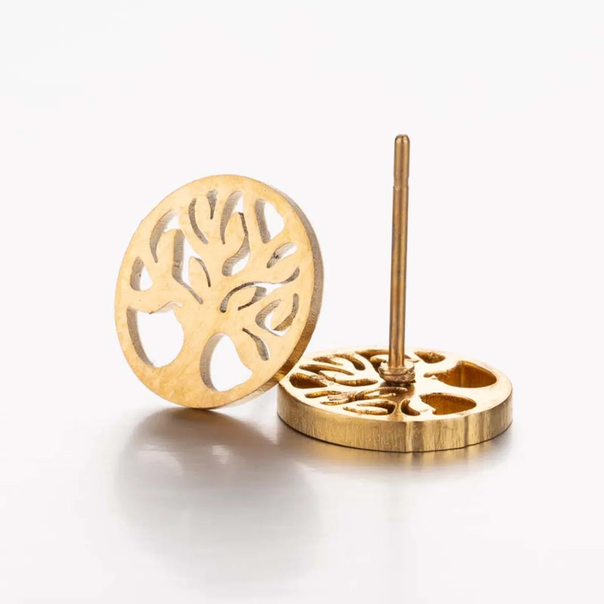 1 Pair Preppy Style Tree Polishing Plating Hollow Out 304 Stainless Steel 18K Gold Plated Ear Studs