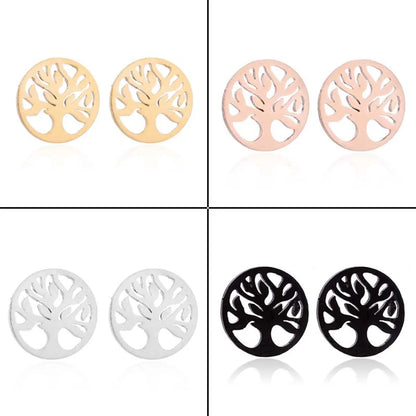 1 Pair Preppy Style Tree Polishing Plating Hollow Out 304 Stainless Steel 18K Gold Plated Ear Studs