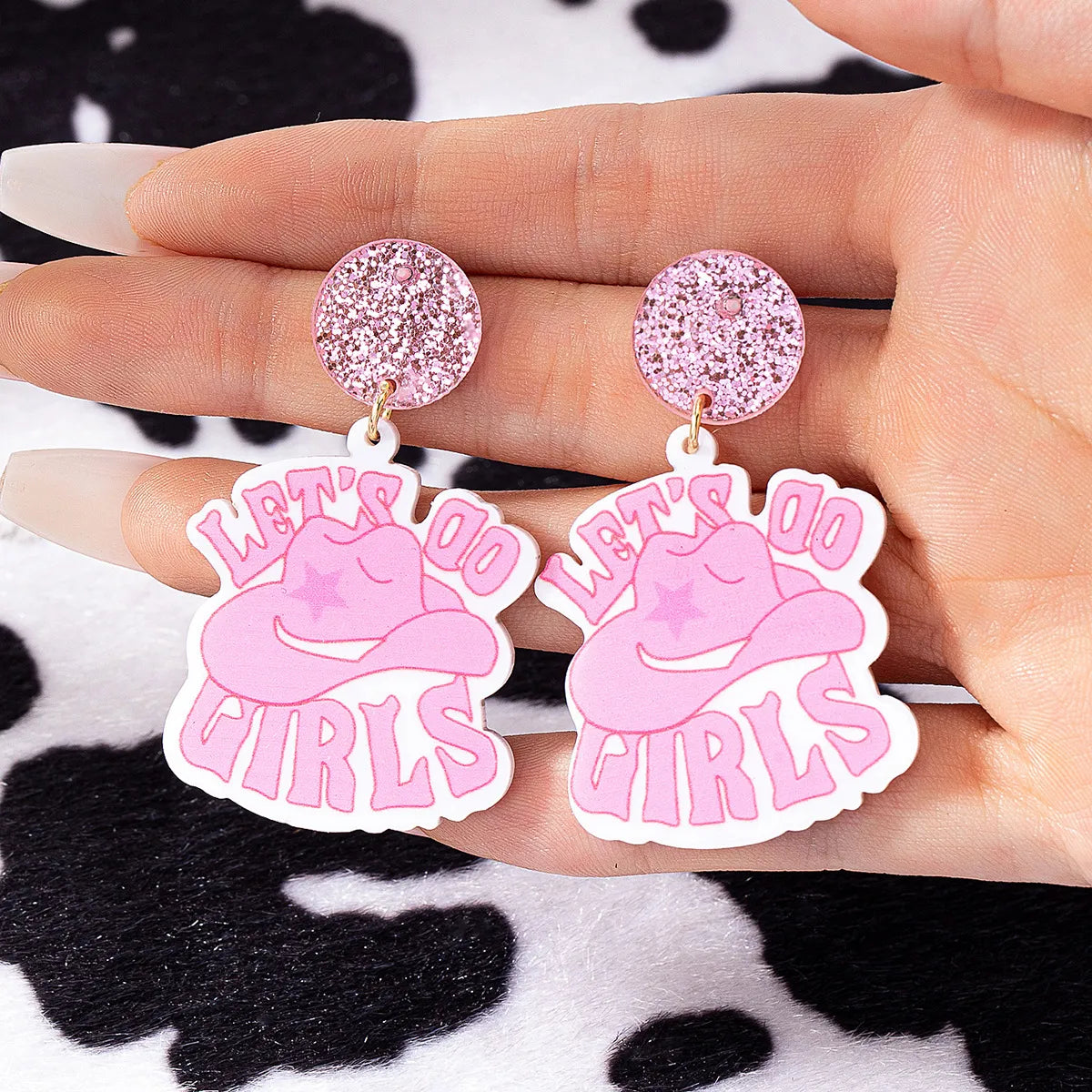 1 Pair Princess Cowboy Style Letter Plating Arylic Drop Earrings