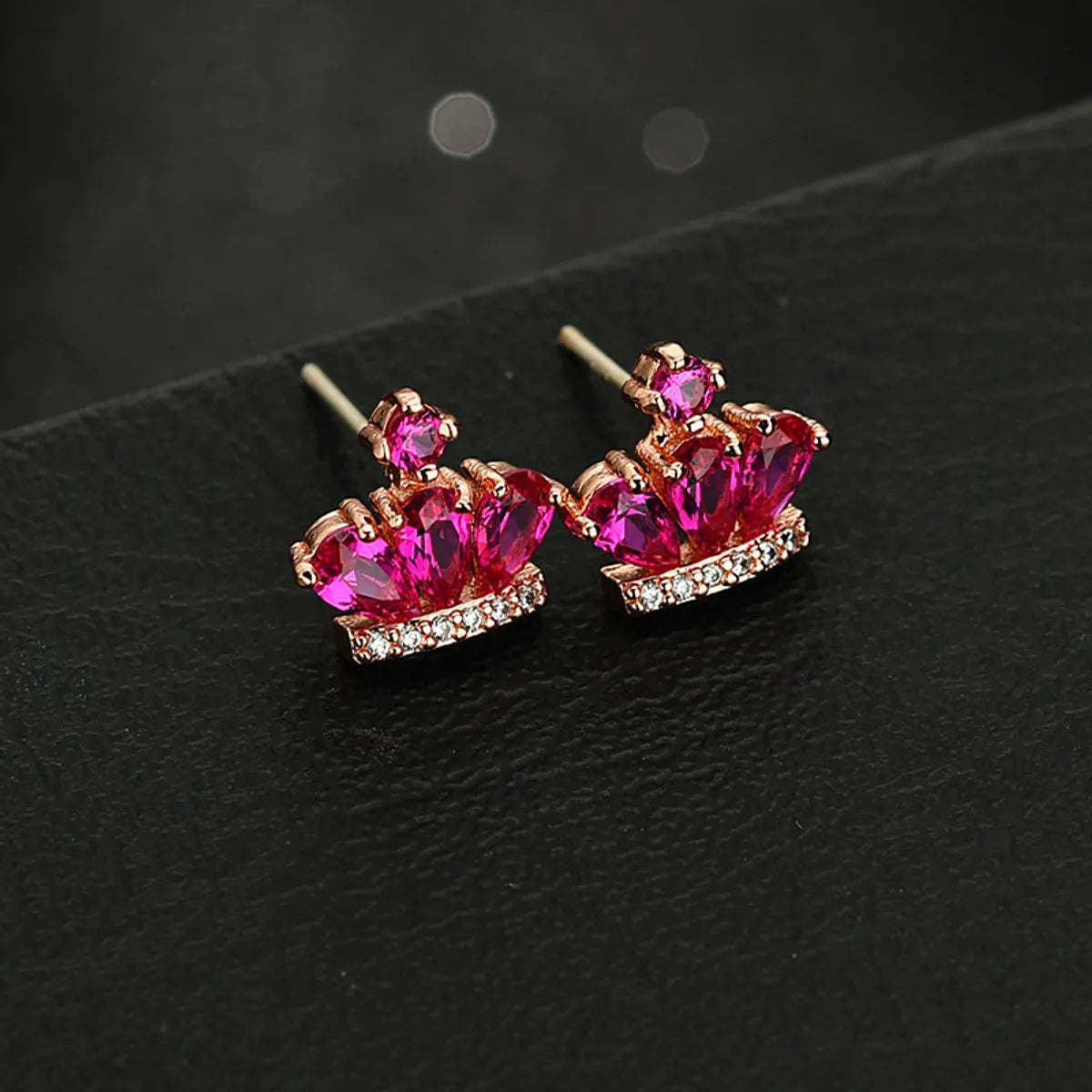 1 Pair Princess Crown Plating Inlay Copper Alloy Zircon 18K Gold Plated White Gold Plated Ear Studs