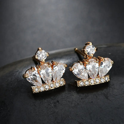 1 Pair Princess Crown Plating Inlay Copper Alloy Zircon 18K Gold Plated White Gold Plated Ear Studs