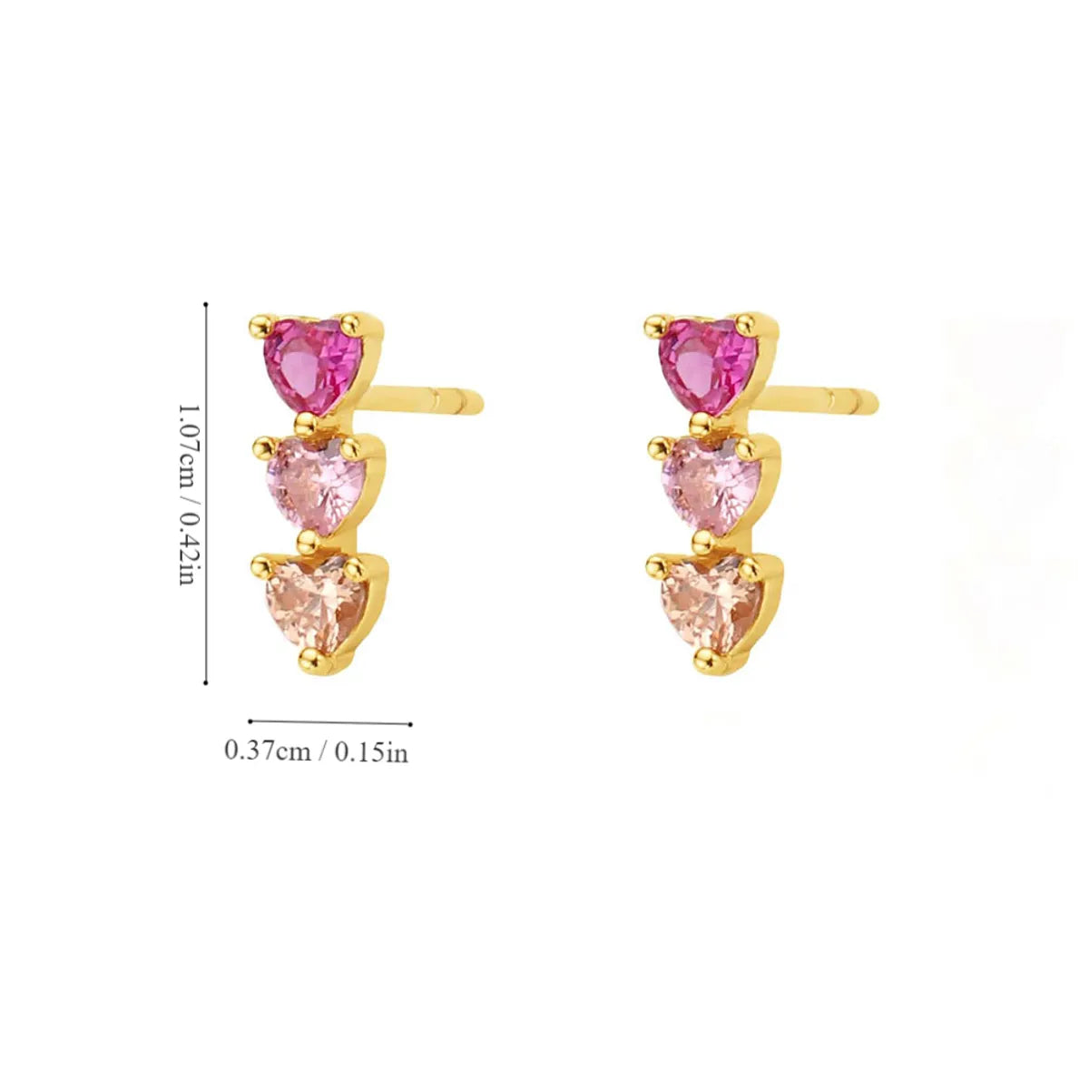 1 Pair Princess Cute Heart Shape Inlay Copper Zircon 18K Gold Plated Ear Studs