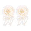 1 Pair Princess Exaggerated Sweet Flower Bow Knot Handmade Imitation Pearl Cloth Fabric Ear Studs