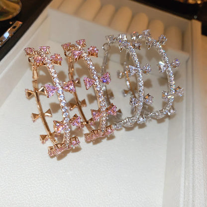 1 Pair Princess Romantic Color Block Inlay Alloy Rhinestones Hoop Earrings