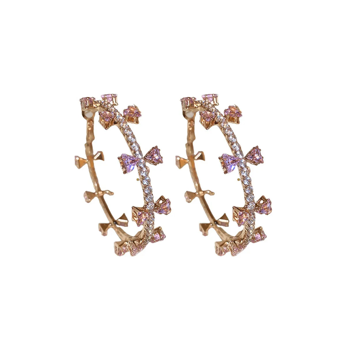 1 Pair Princess Romantic Color Block Inlay Alloy Rhinestones Hoop Earrings