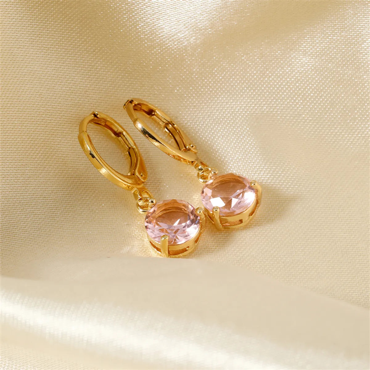 1 Pair Princess Romantic Sweet Round Water Droplets Plating Inlay Copper Glass K Gold Plated Drop Earrings