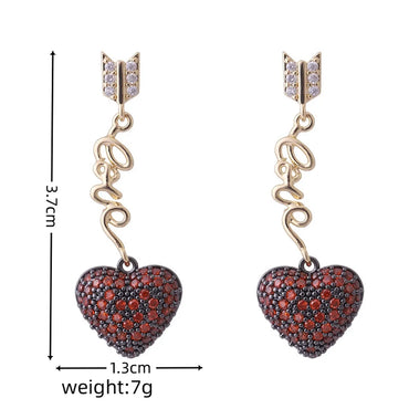 1 Pair Princess Sweet Heart Shape Inlay Copper Rhinestones Zircon 18K Gold Plated Drop Earrings