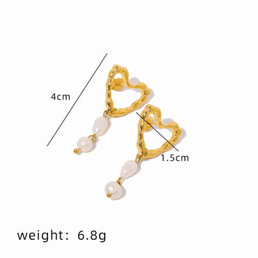 1 Pair Princess Sweet Heart Shape Inlay 304 Stainless Steel Pearl Gold Plated Drop Earrings