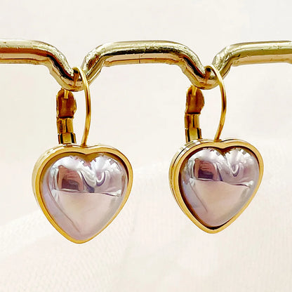 1 Pair Princess Sweet Heart Shape Plating Inlay Stainless Steel Shell Gold Plated Drop Earrings