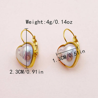 1 Pair Princess Sweet Heart Shape Plating Inlay Stainless Steel Shell Gold Plated Drop Earrings