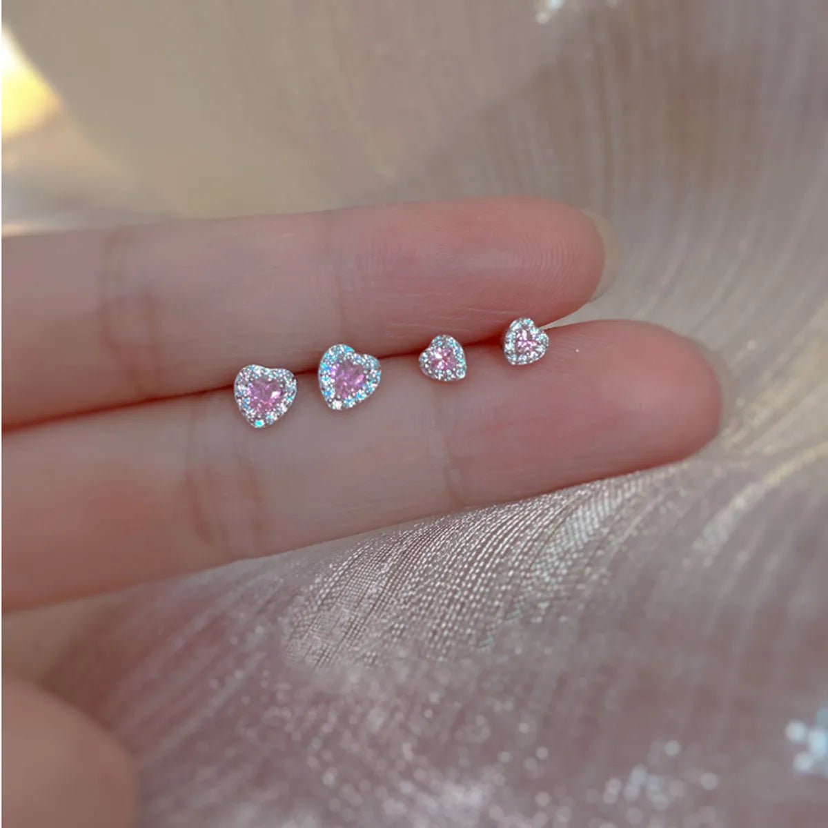 1 Pair Princess Sweet Heart Shape Plating Inlay Sterling Silver Zircon Ear Studs