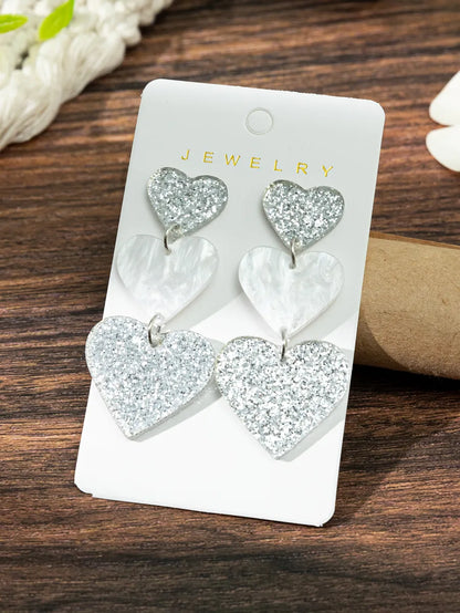 1 Pair Princess Sweet Heart Shape Printing Arylic Drop Earrings