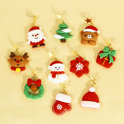 1 Pair Princess Sweet Santa Claus Little Bear Snowman Irregular Plastic Drop Earrings