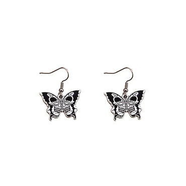 1 Pair Punk Butterfly Skull Enamel Alloy Drop Earrings