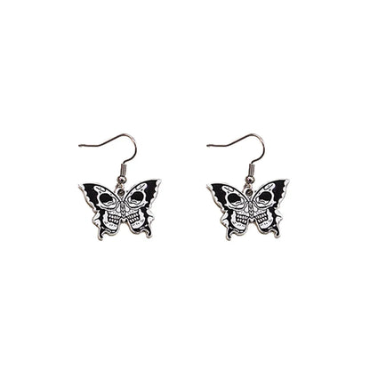 1 Pair Punk Butterfly Skull Enamel Alloy Drop Earrings