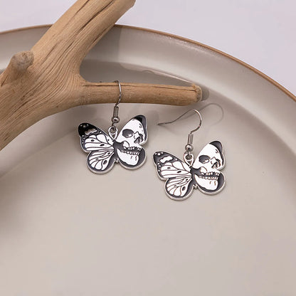 1 Pair Punk Butterfly Skull Enamel Alloy Drop Earrings