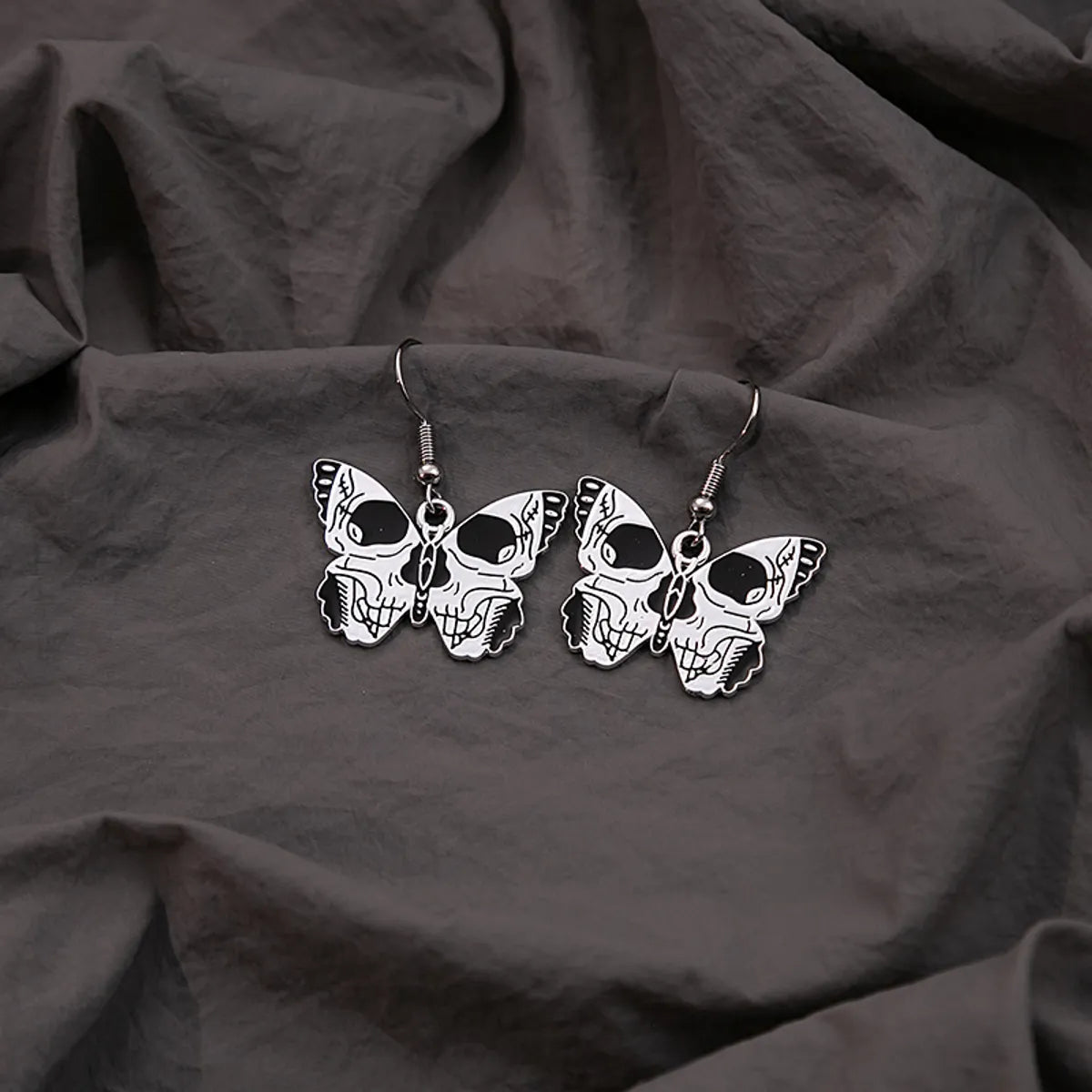 1 Pair Punk Butterfly Skull Enamel Alloy Drop Earrings