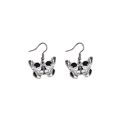 1 Pair Punk Butterfly Skull Enamel Alloy Drop Earrings