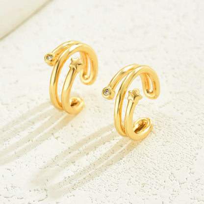 1 Pair Punk Cool Style C Shape Solid Color Plating Inlay Copper Rhinestones 18k Gold Plated Ear Cuffs