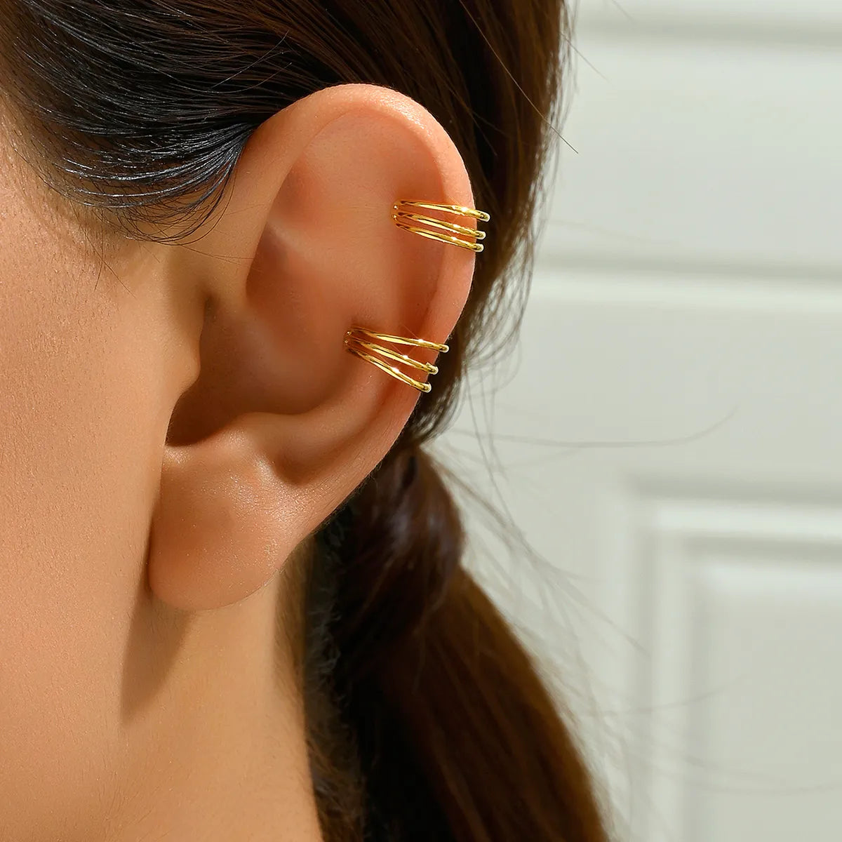 1 Pair Punk Cool Style C Shape Solid Color Plating Inlay Copper Rhinestones 18k Gold Plated Ear Cuffs