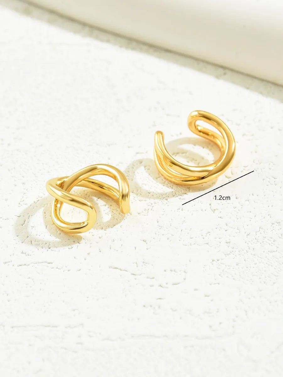 1 Pair Punk Cool Style C Shape Solid Color Plating Inlay Copper Rhinestones 18k Gold Plated Ear Cuffs