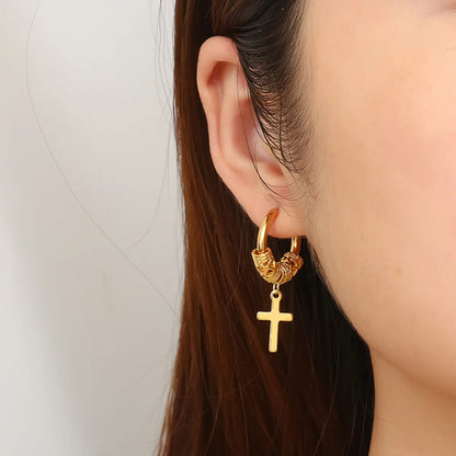 1 Pair Punk Cross Plating Stainless Steel Drop Earrings