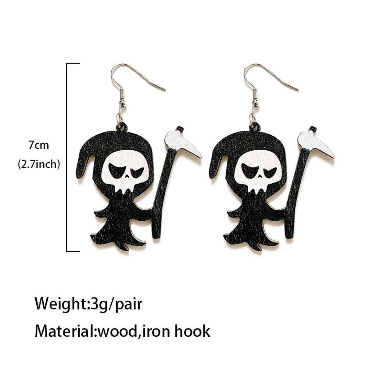 1 Pair Punk Halloween Pattern Skull Ghost Wood Earrings