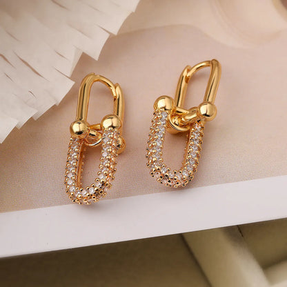 1 Pair Punk Simple Style Geometric Plating Inlay Copper Zircon 18k Gold Plated Drop Earrings