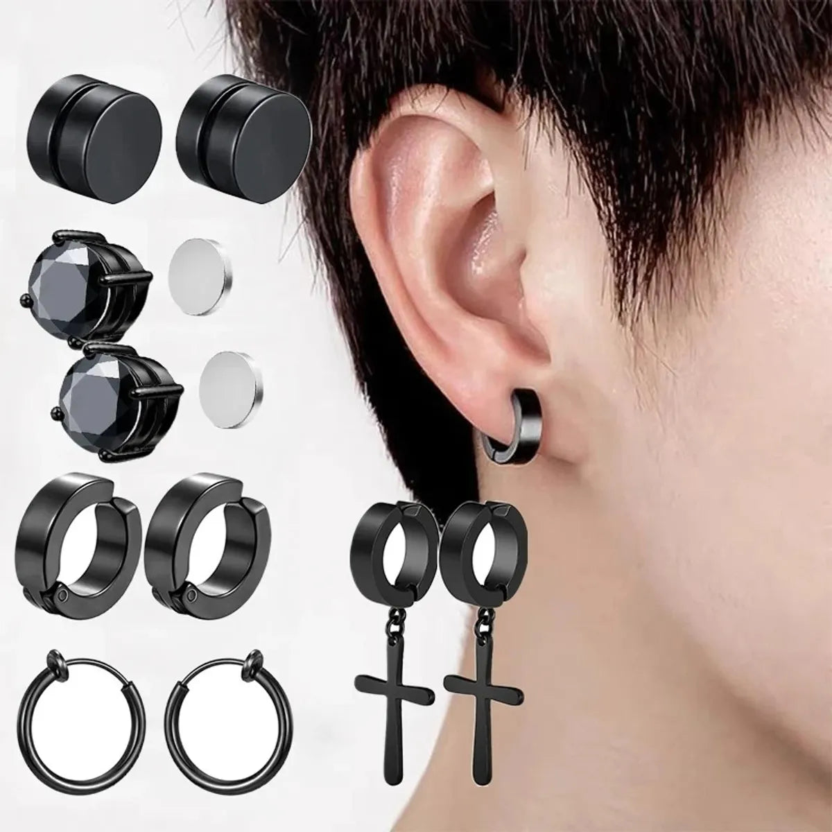 1 Pair Punk Simple Style Geometric Stainless Steel Hoop Earrings Ear Cuffs