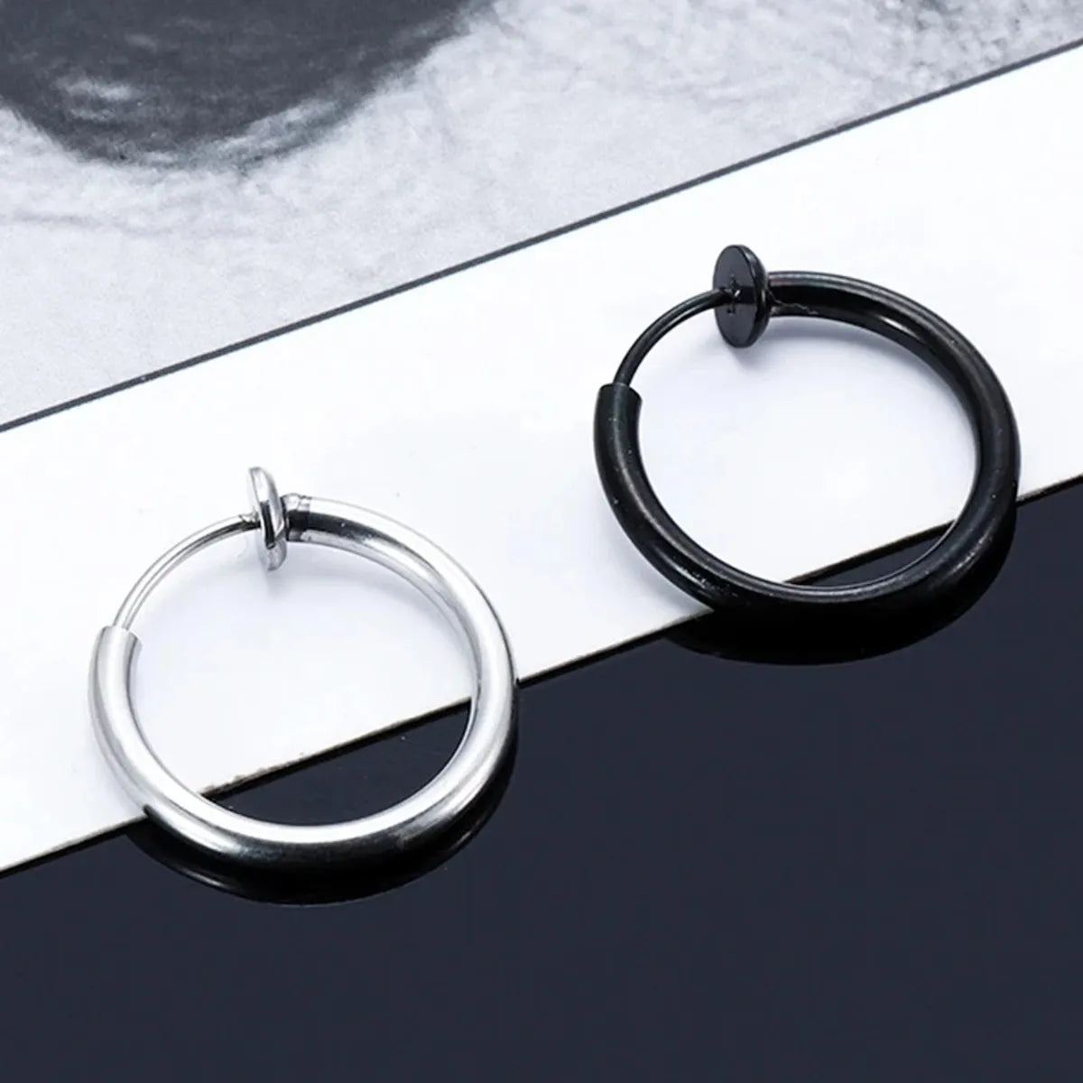 1 Pair Punk Simple Style Geometric Stainless Steel Hoop Earrings Ear Cuffs