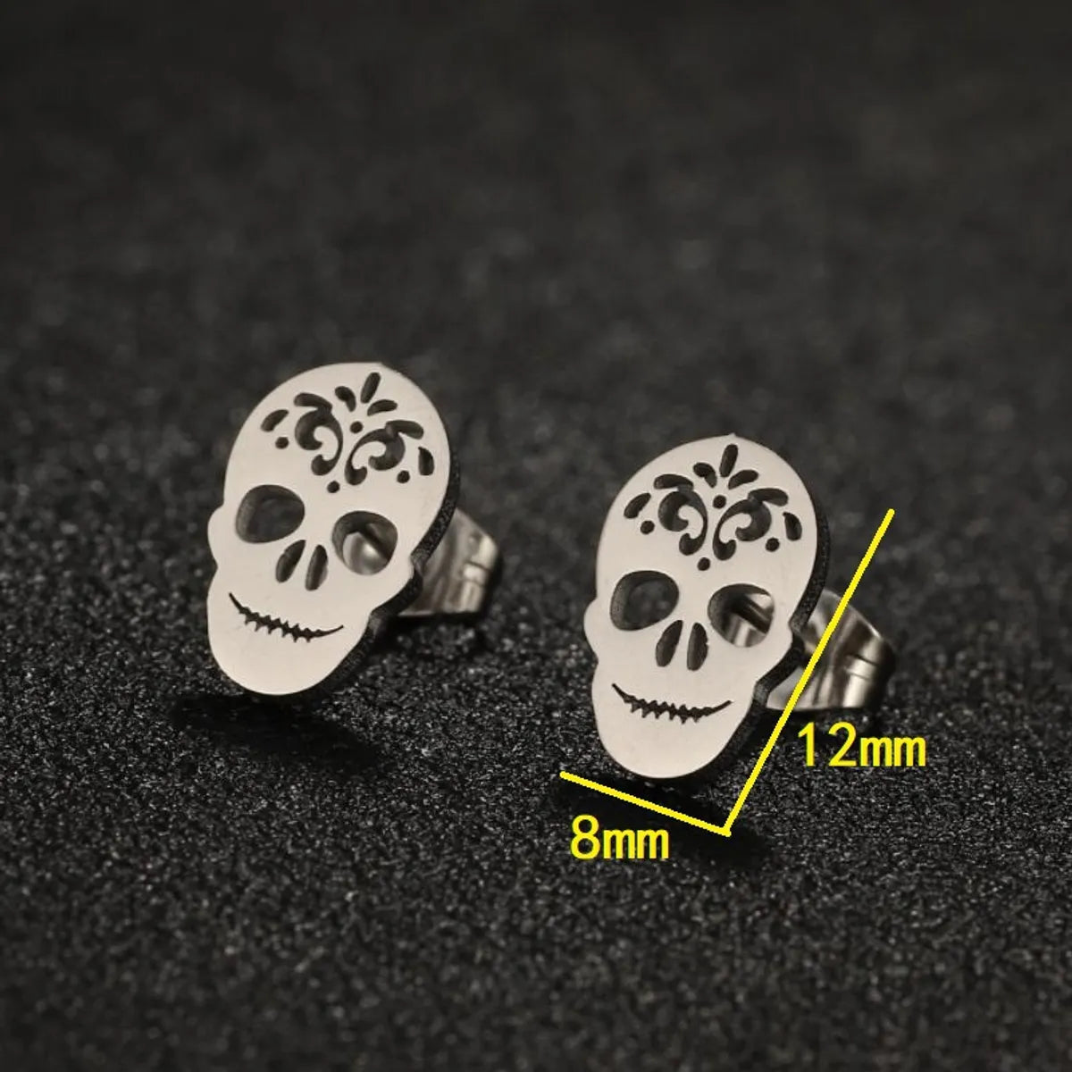 1 Pair Punk Simple Style Skull Plating Stainless Steel Ear Studs