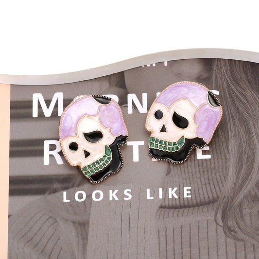 1 Pair Punk Skull Enamel Alloy Ear Studs