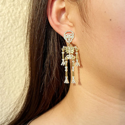 1 Pair Punk Skull Inlay Alloy Rhinestones Drop Earrings