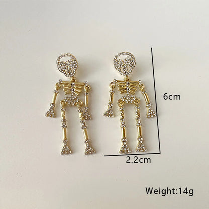 1 Pair Punk Skull Inlay Alloy Rhinestones Drop Earrings