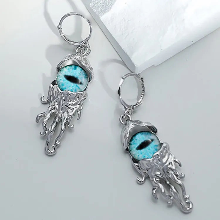 1 Pair Punk Streetwear Devil'S Eye Plating Inlay Alloy Glass Silver Plated Drop Earrings