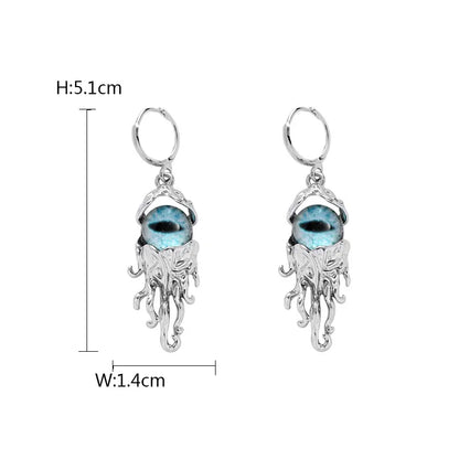 1 Pair Punk Streetwear Devil'S Eye Plating Inlay Alloy Glass Silver Plated Drop Earrings