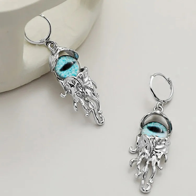 1 Pair Punk Streetwear Devil'S Eye Plating Inlay Alloy Glass Silver Plated Drop Earrings