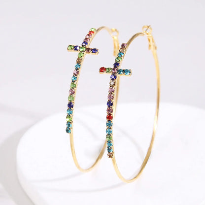 1 Pair Queen Cross Plating Inlay Alloy Zircon Hoop Earrings