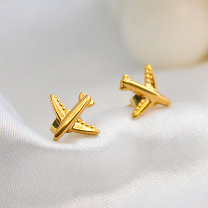 1 Pair Retro Airplane Titanium Steel Plating Ear Studs