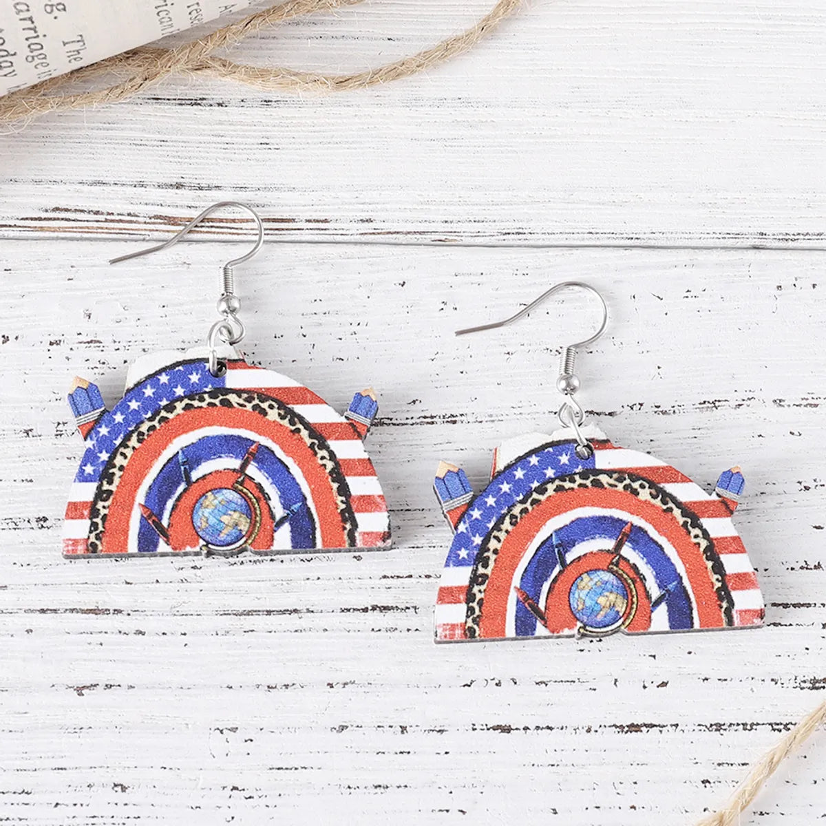 1 Pair Retro American Flag Wood Drop Earrings