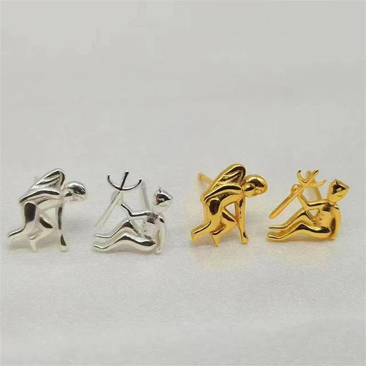 1 Pair Retro Angel Demon Plating Sterling Silver Ear Studs